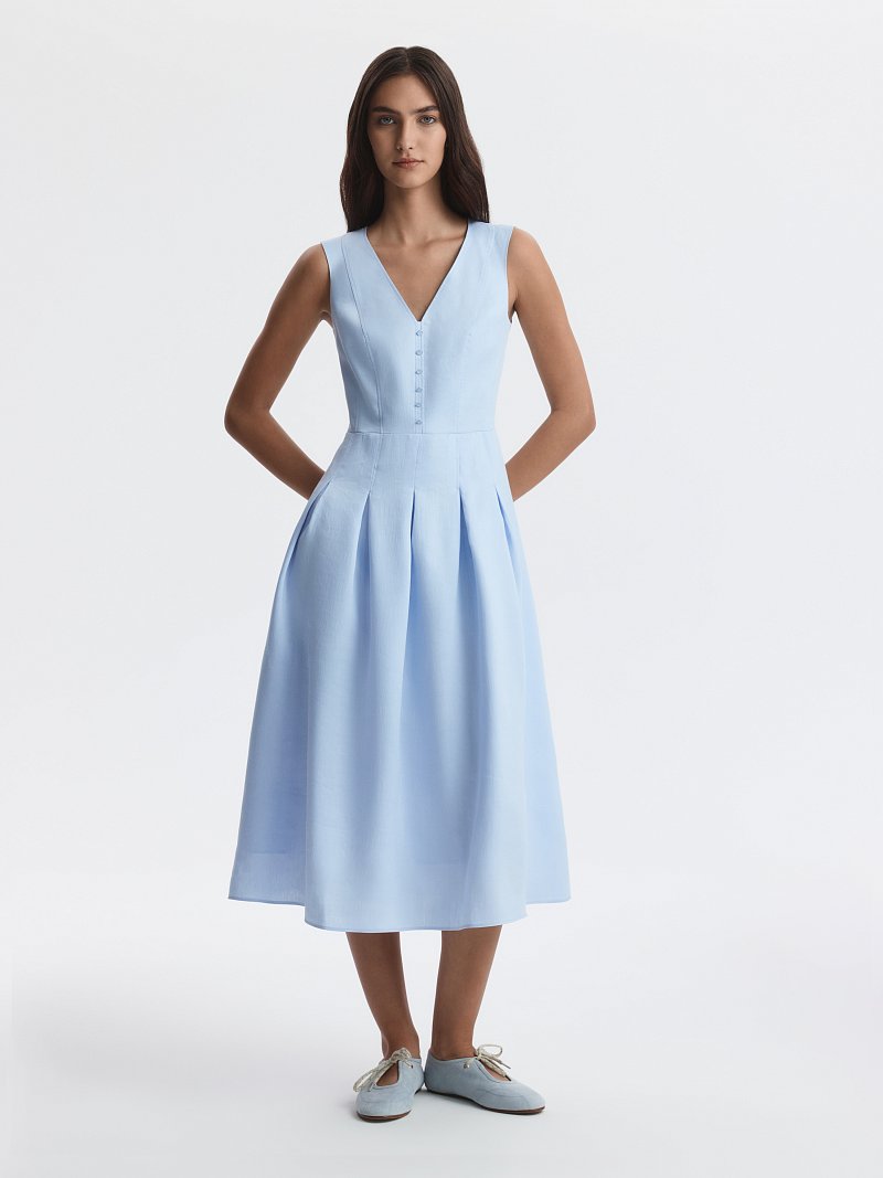 Расклешенное платье изо льна (Р158)