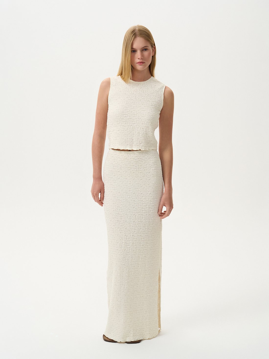 Вязаная юбка из хлопка с разрезом: фото №1