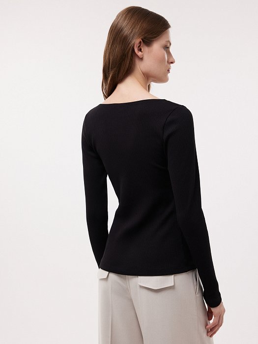 Лонгслив из эластичного хлопка в рубчик: фото №3