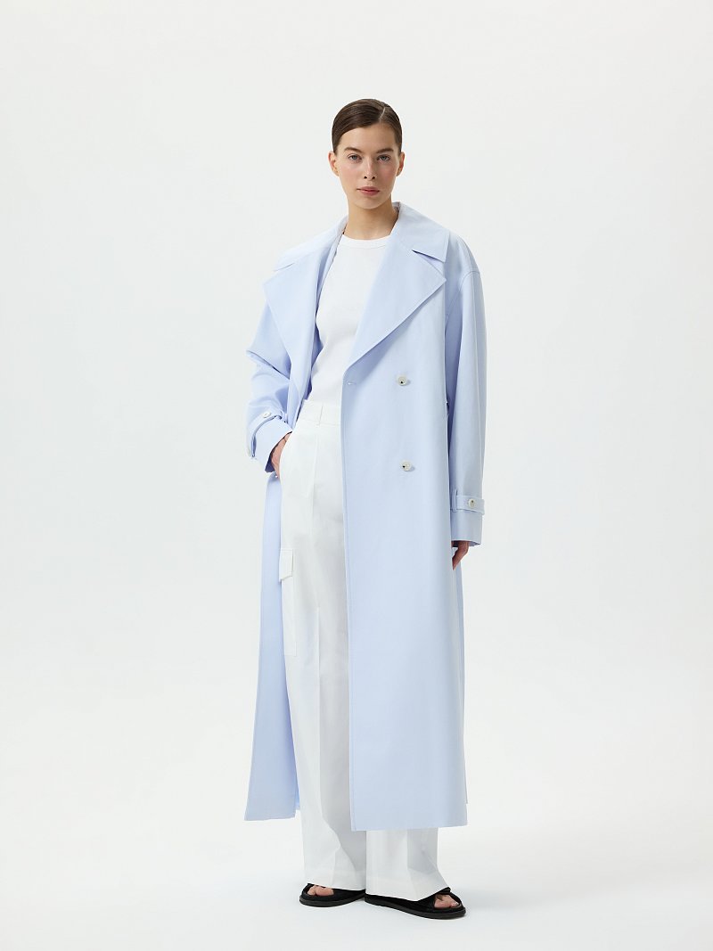 Двубортный тренч из хлопка