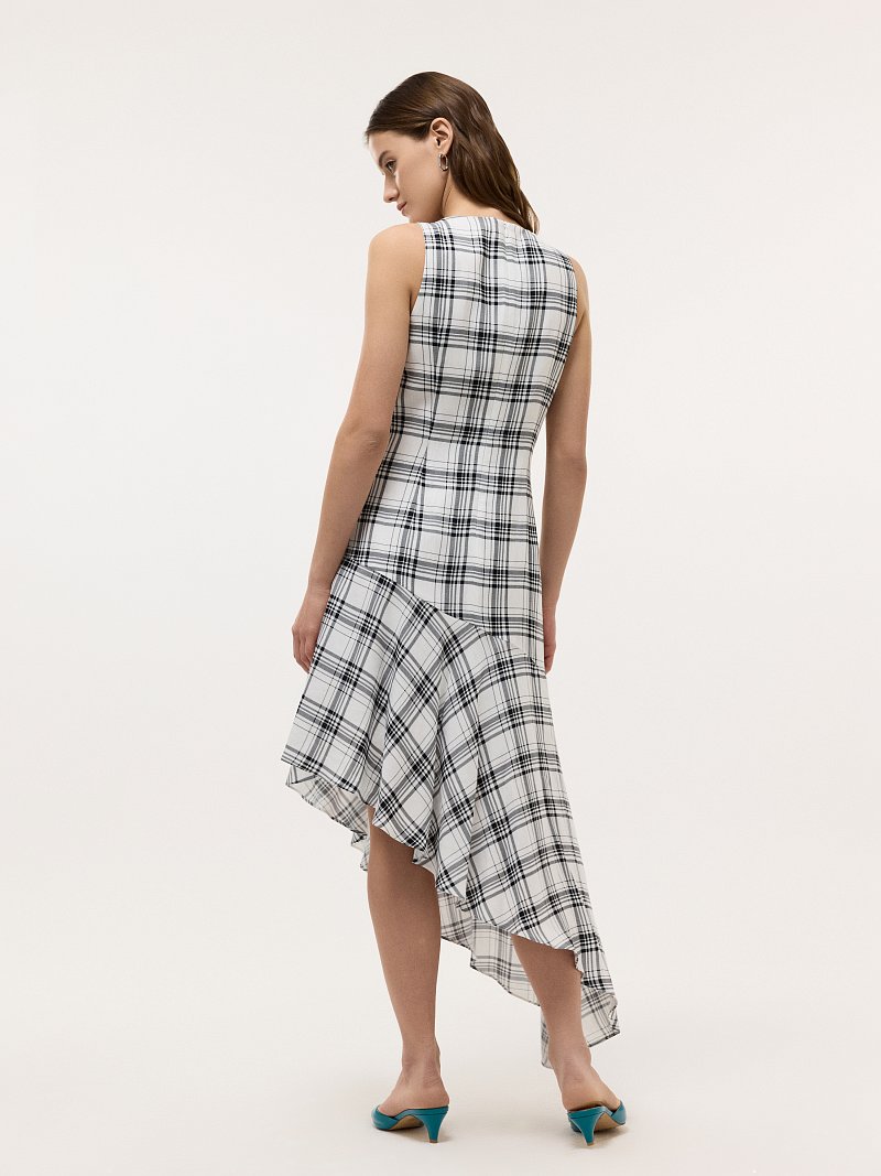 Асимметричное платье изо льна в клетку