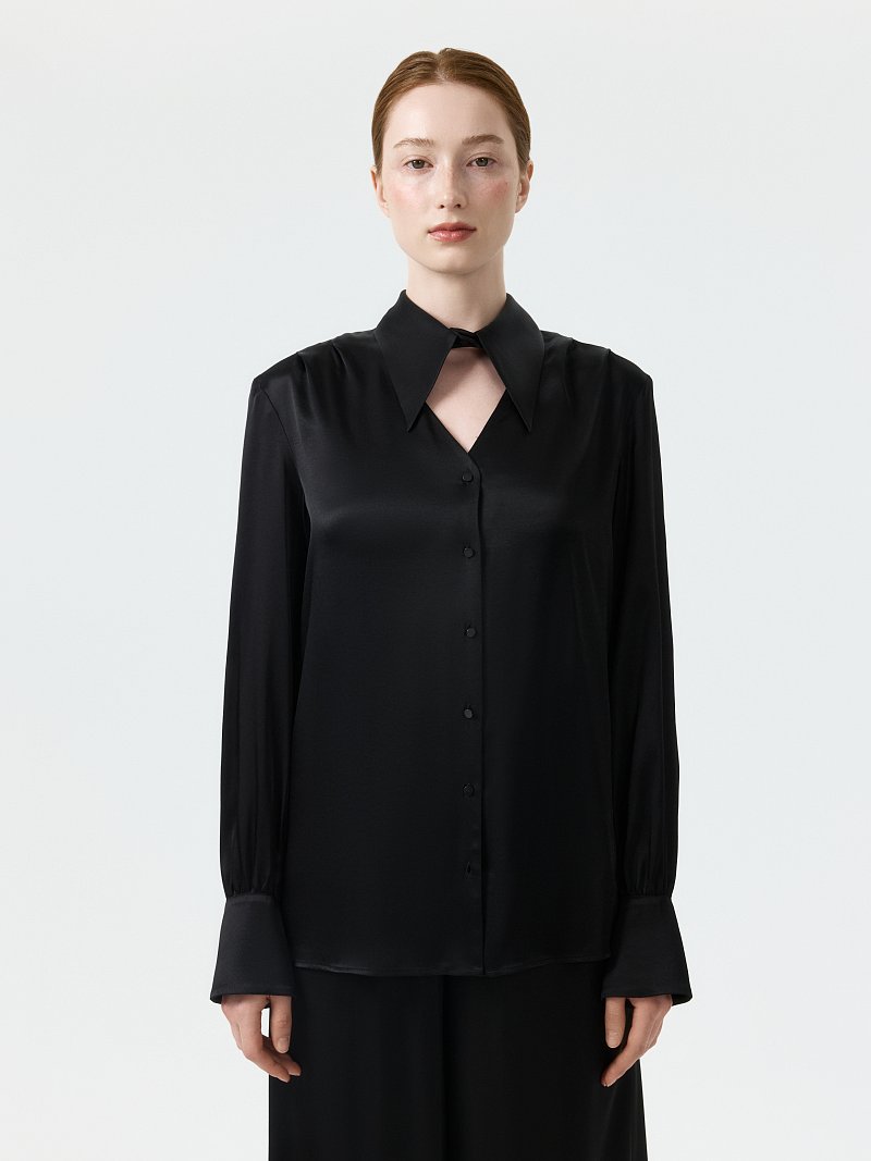 Атласная блуза со съемным воротником (Р158)