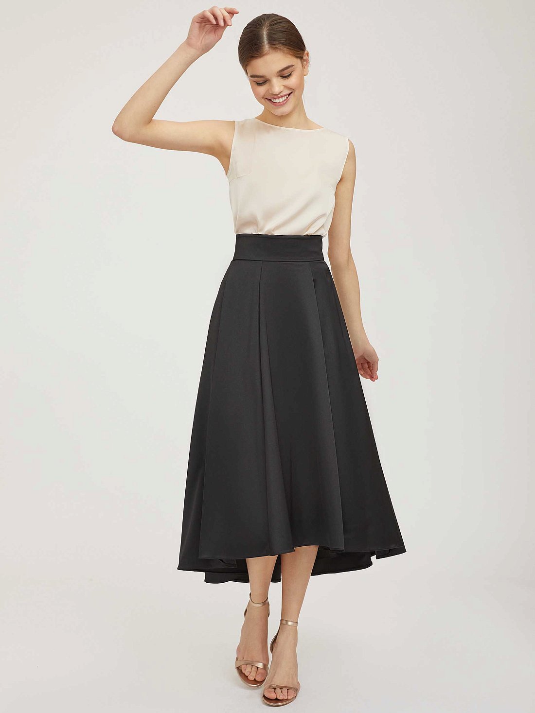 Расклешенная юбка миди со складками: фото №1