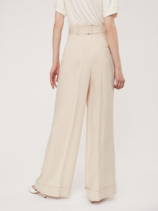Брюки широкого кроя из смесового льна: фото №3