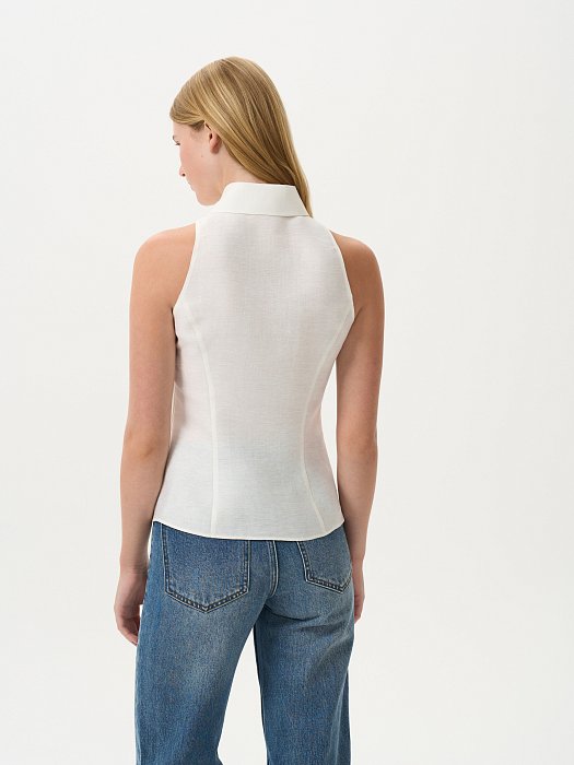 Льняная блуза без рукавов: фото №3