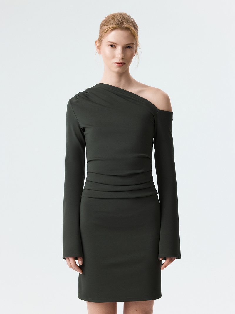 Трикотажное платье-мини с драпировками