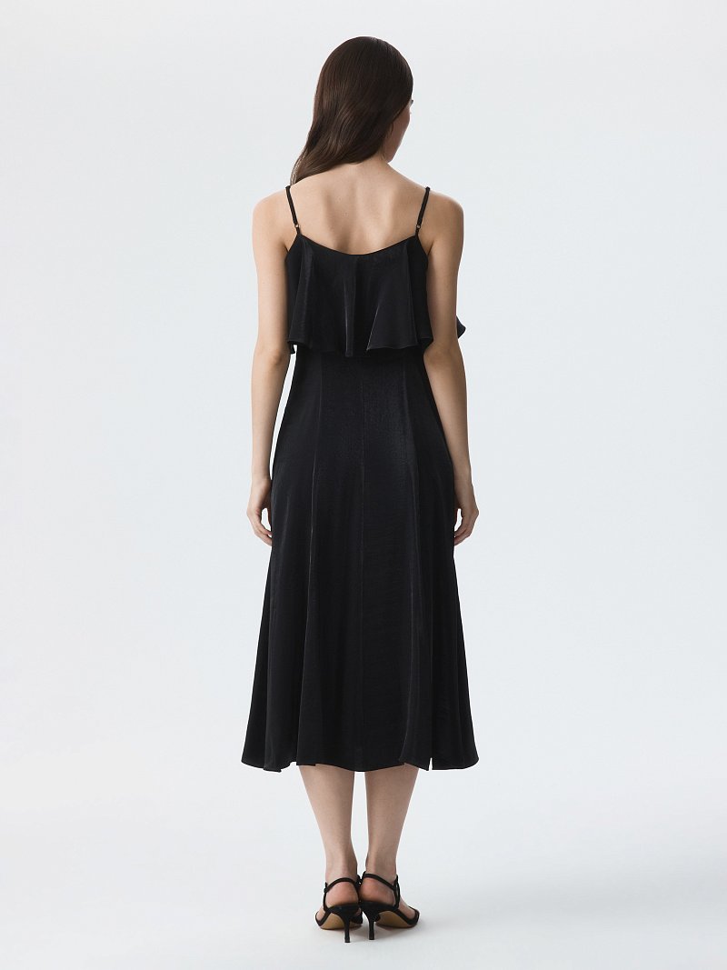 Атласное платье с воланами (Р158)