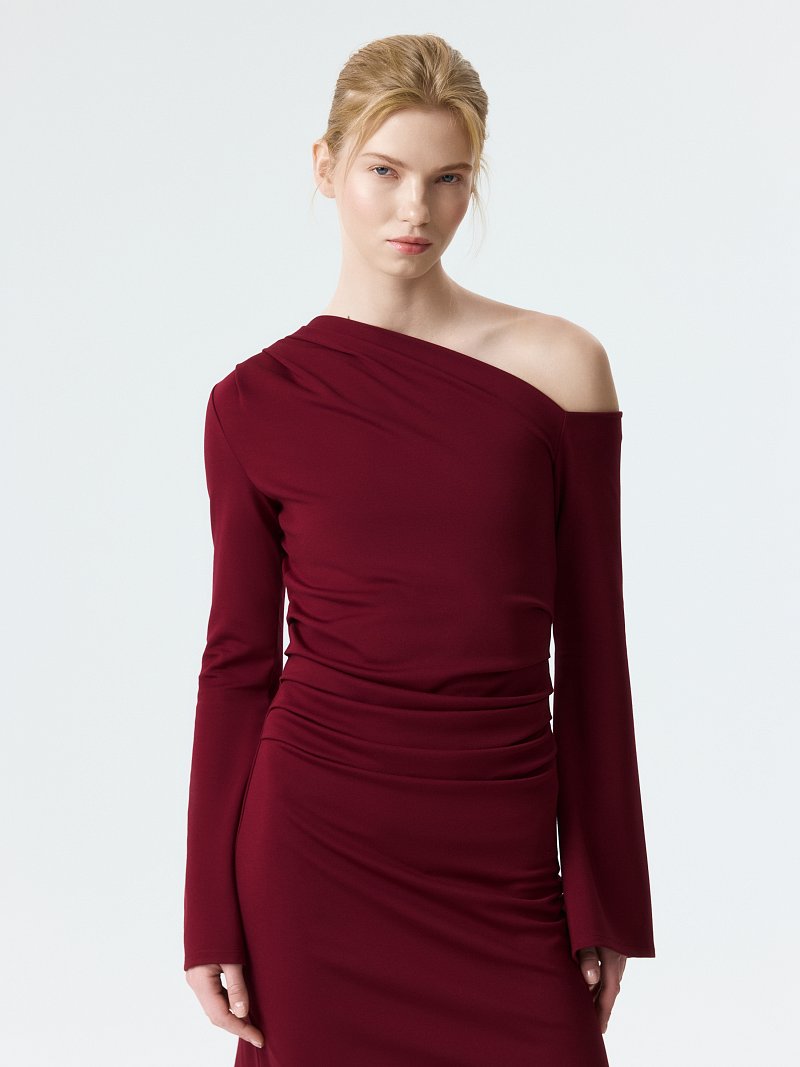 Трикотажное платье-мини с драпировками