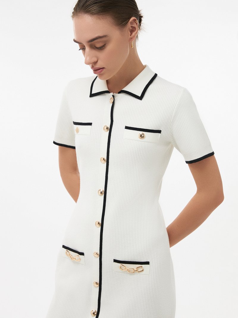 Платье-поло из трикотажа в рубчик