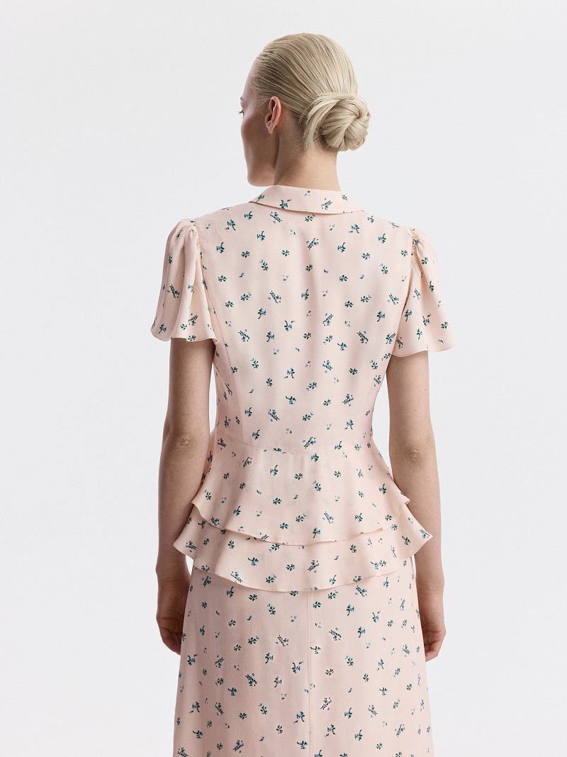 Атласная блуза в цветочек (Р158)