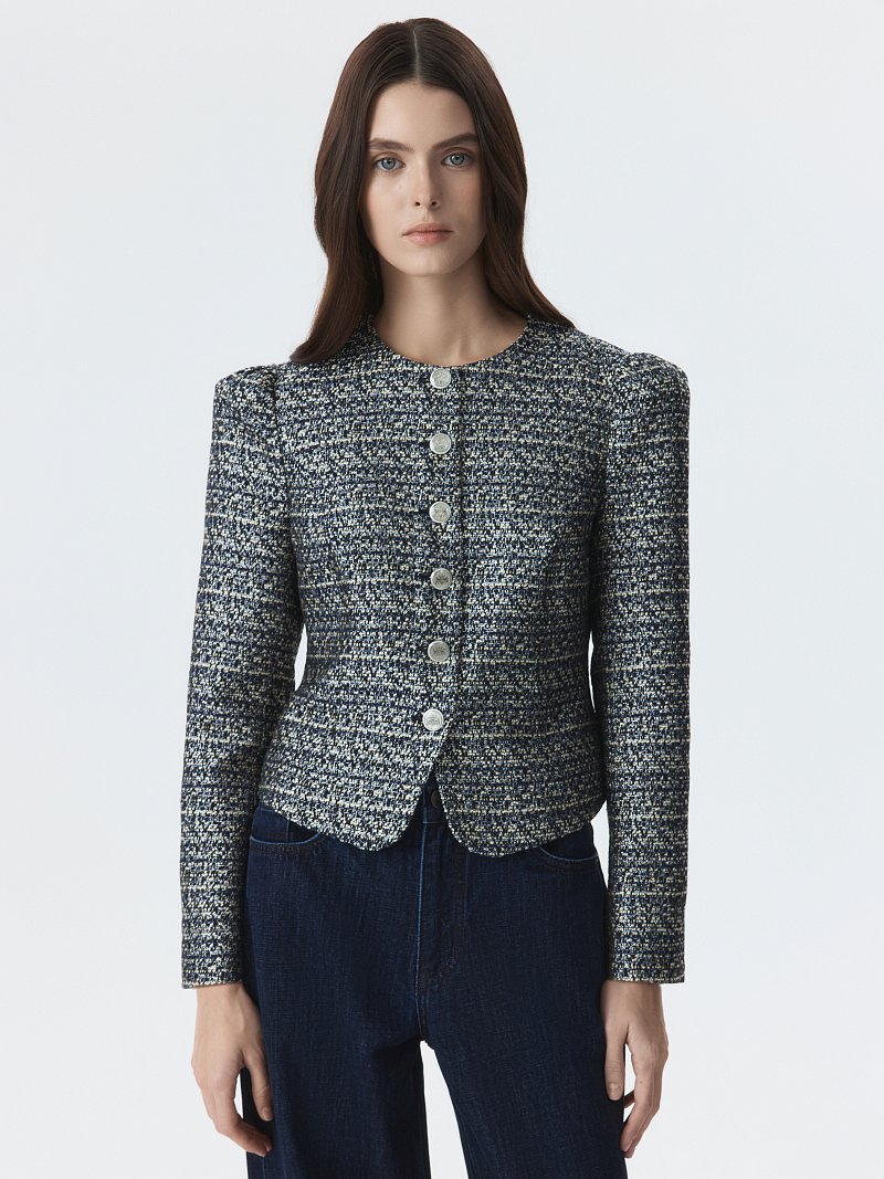 Жакет из твида со съемным воротником (Р158)