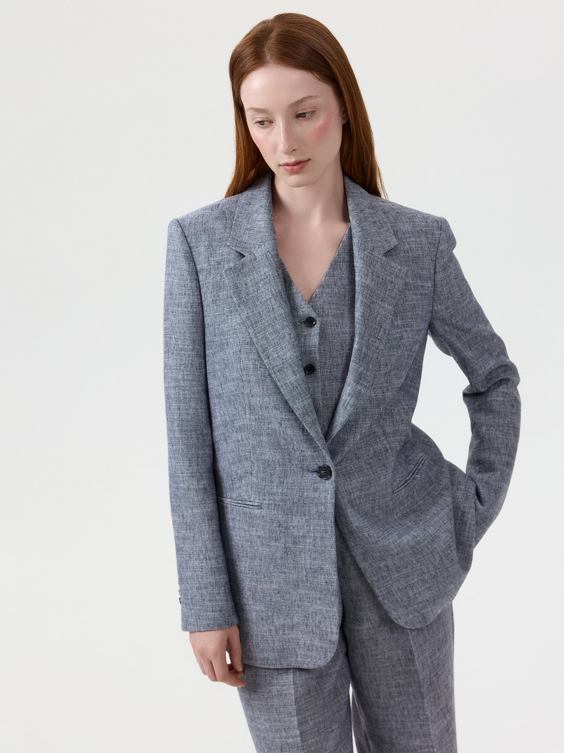 Прямой жакет со льном (Р158): фото №1