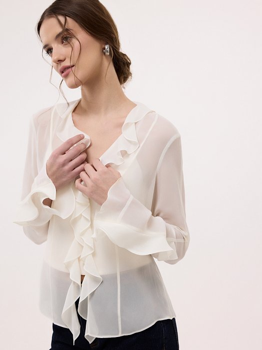 Шифоновая блуза с воланами и топ: фото №2