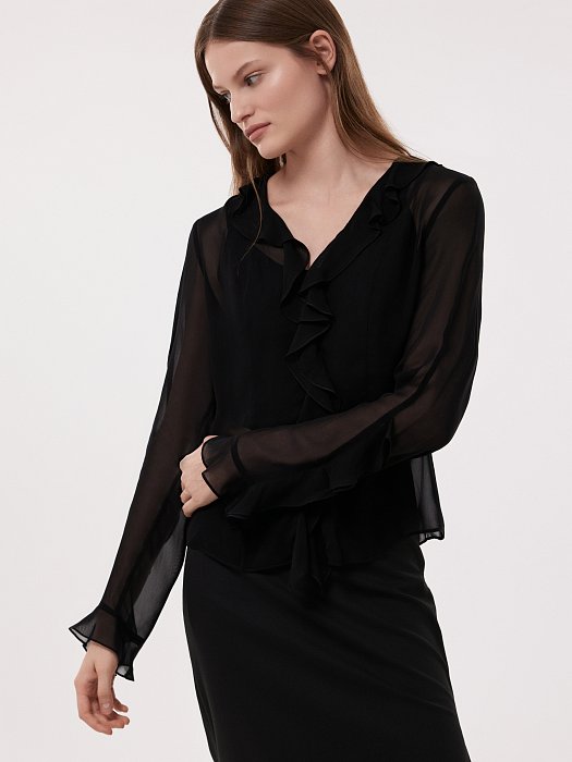 Шифоновая блуза с воланами и топ: фото №3