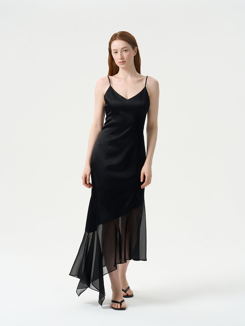 Атласное платье с шифоновой вставкой