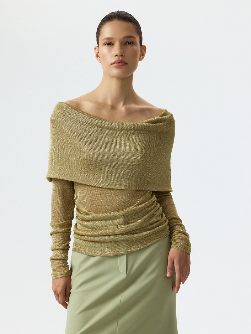 Сетчатый джемпер с открытыми плечами