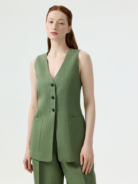 Удлиненный жилет из 100% льна: фото №3