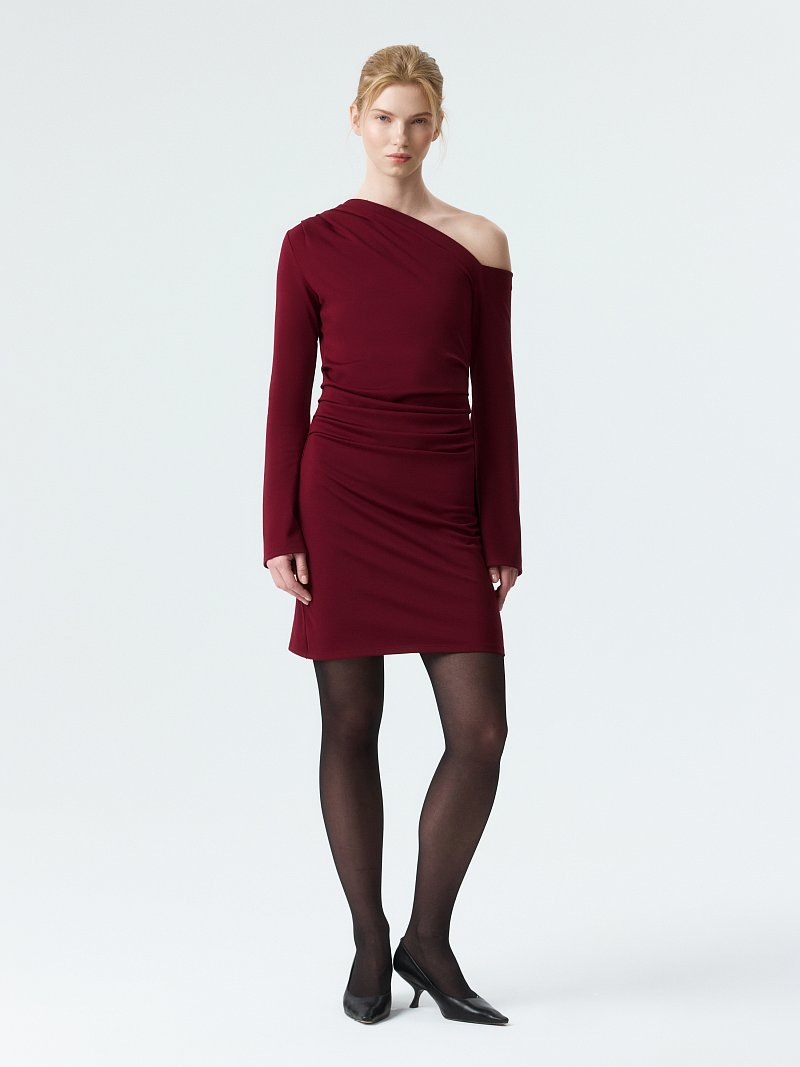 Трикотажное платье-мини с драпировками