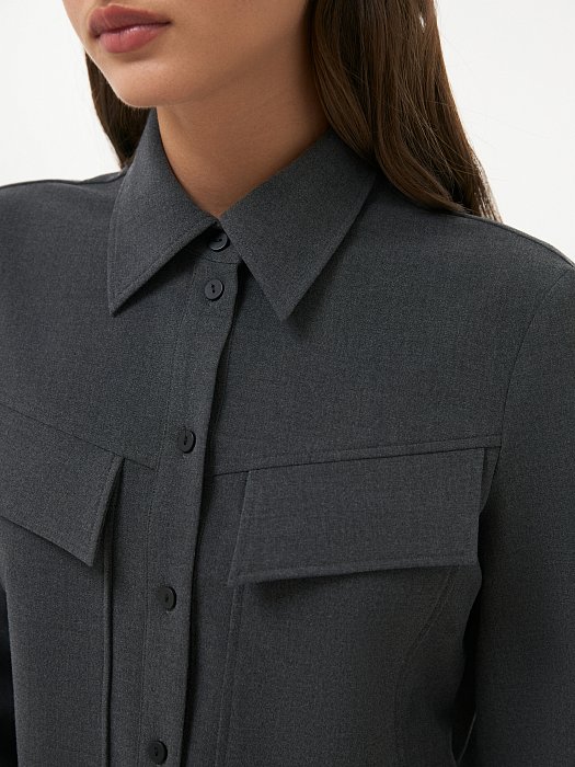 Рубашка укороченная из костюмной ткани: фото №4