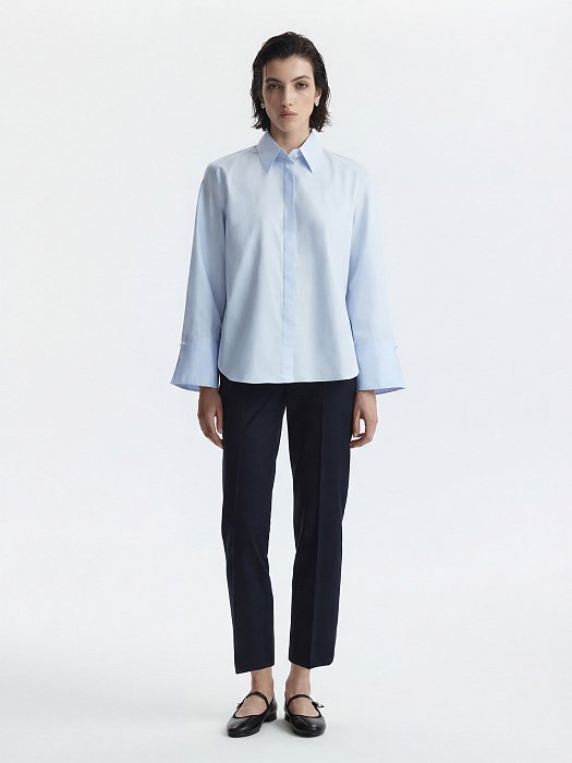 Рубашка из хлопка с расклешенными манжетами: фото №2