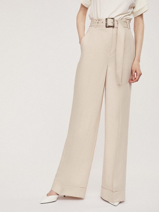 Брюки широкого кроя из смесового льна: фото №2