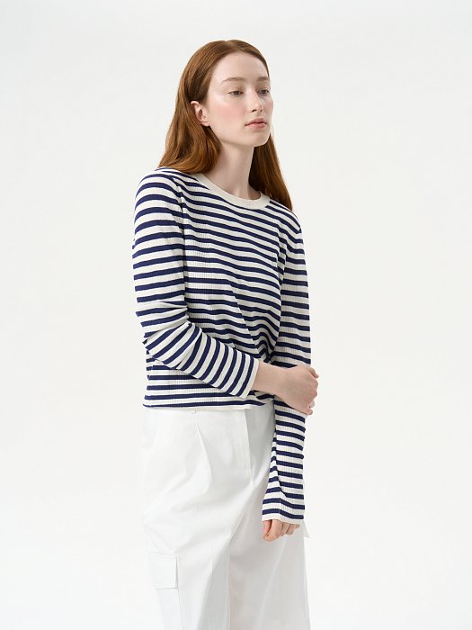 Полосатый лонгслив со льном: фото №2