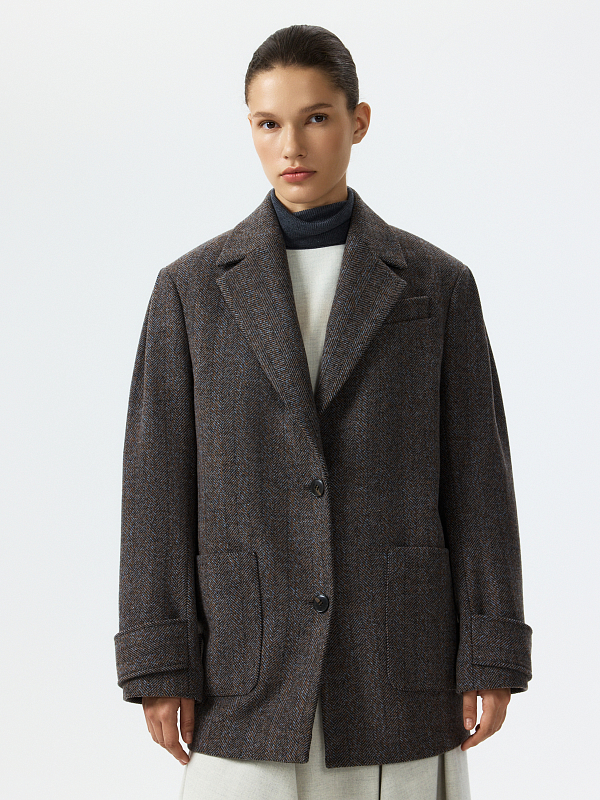 Полупальто из твида «в елочку»