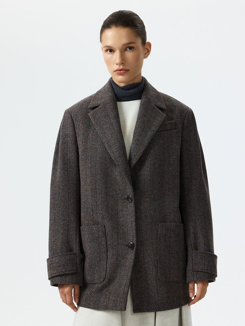 Полупальто из твида «в елочку»
