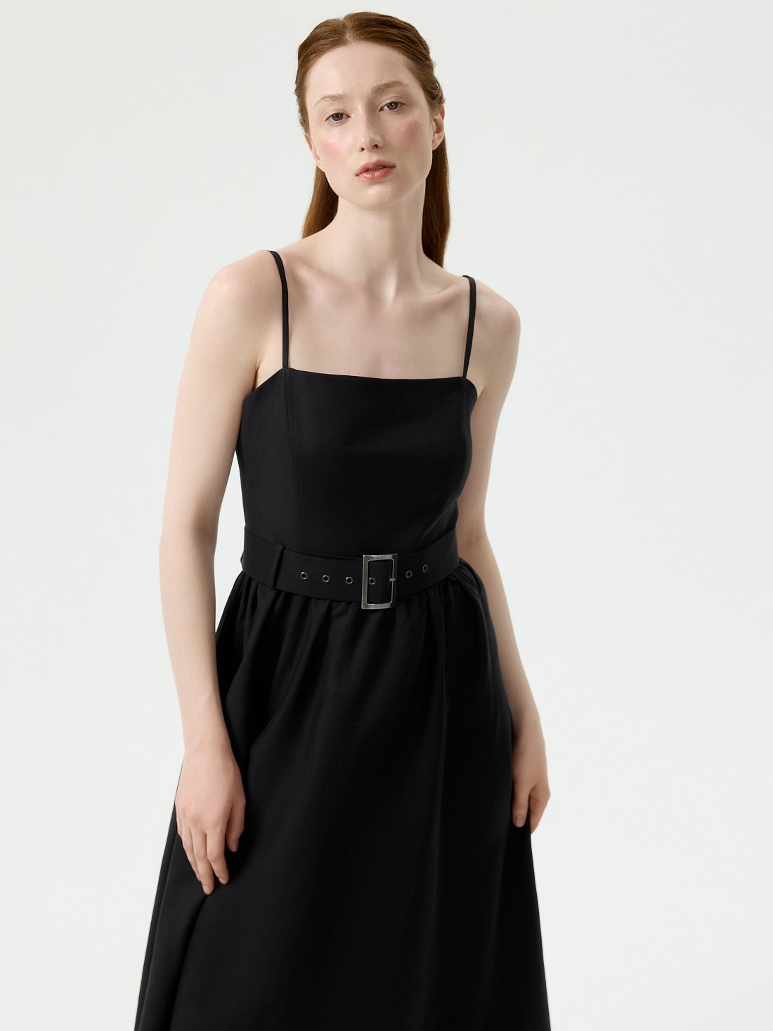 Льняной сарафан с поясом (Р158): фото №1