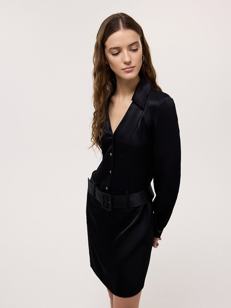 Атласное платье-рубашка