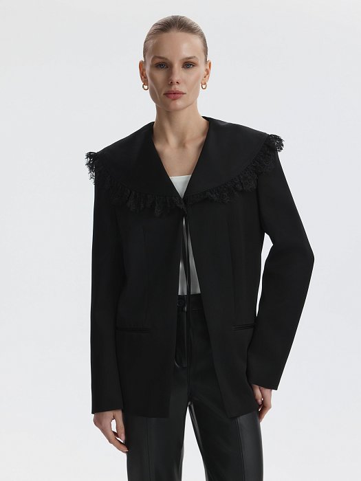 Атласный жакет со съемным воротником: фото №4