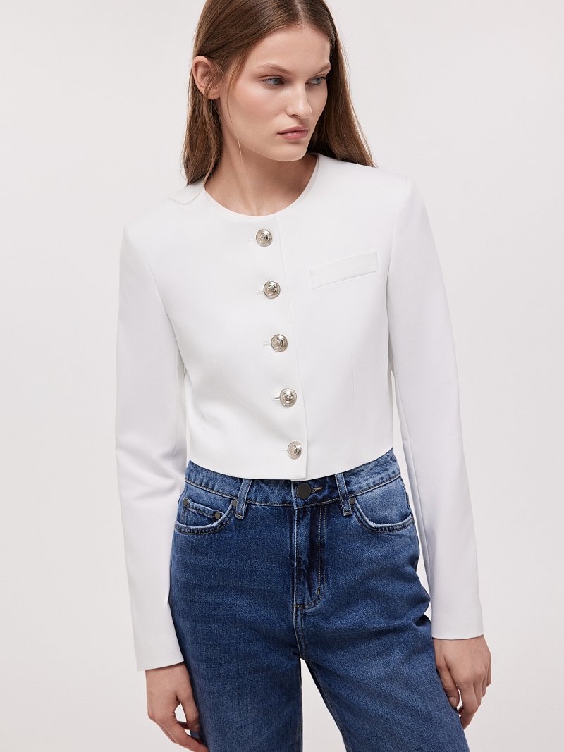 Укороченный жакет с круглым вырезом