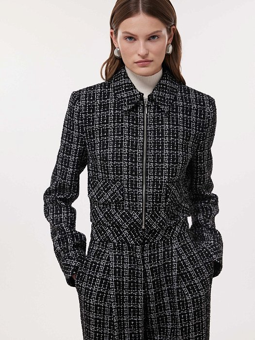Укороченный твидовый жакет на молнии: фото №4