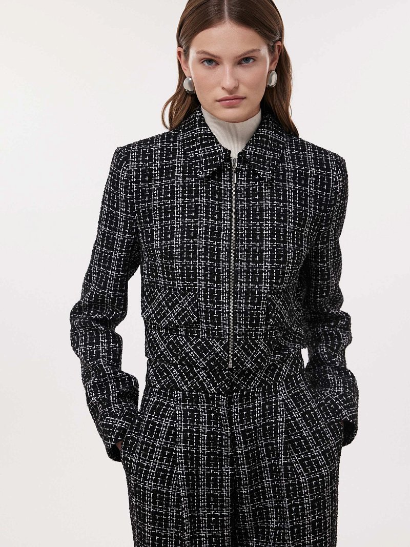 Укороченный твидовый жакет на молнии