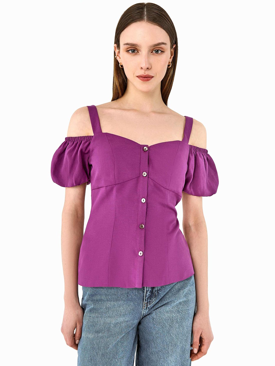 Блуза с рукавами-фонариками и рельефами: фото №1