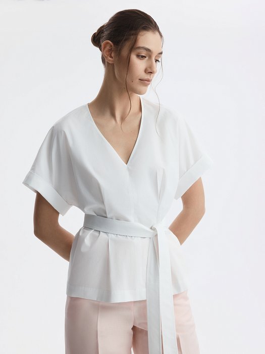 Блуза из хлопка с поясом: фото №3