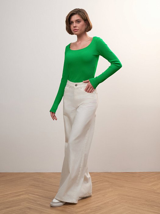 Лонгслив из эластичного хлопка в рубчик: фото №2