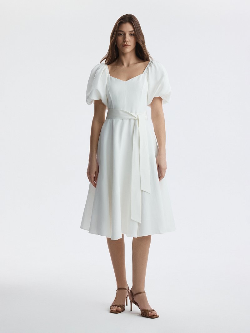 Расклешенное платье со льном (Р158)