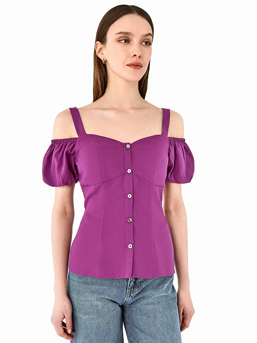 Блуза с рукавами-фонариками и рельефами: фото №3