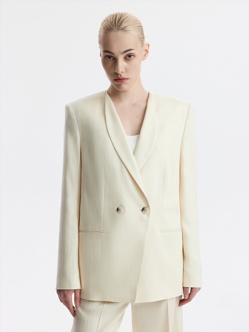 Двубортный жакет из тенселя и льна (Р158)