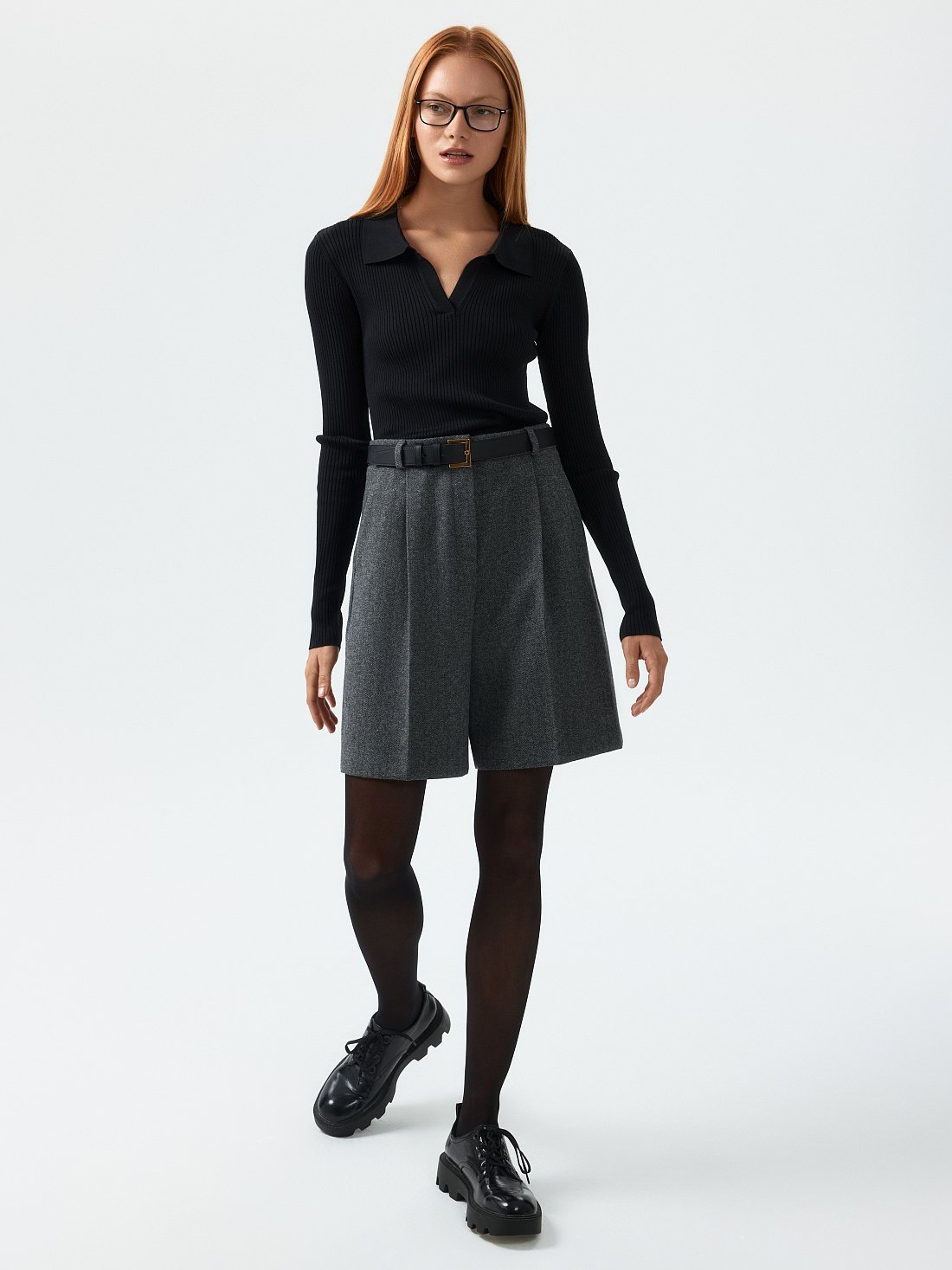 Шорты из твида «в елочку»: фото №1