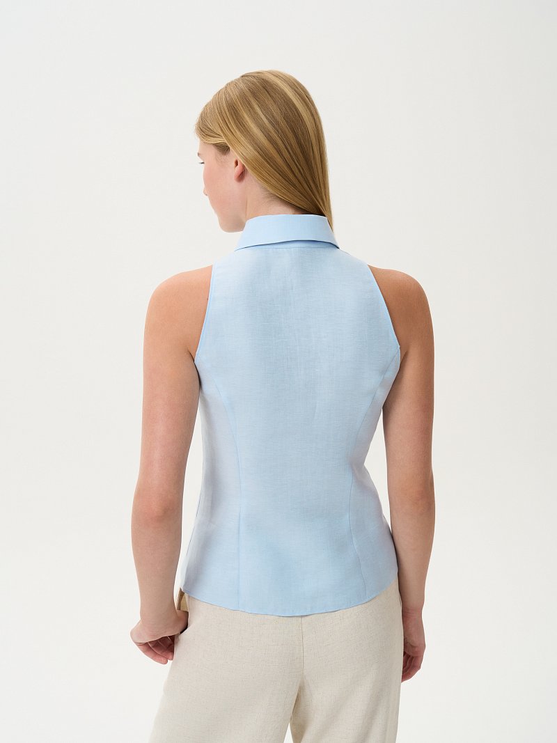 Льняная блуза без рукавов