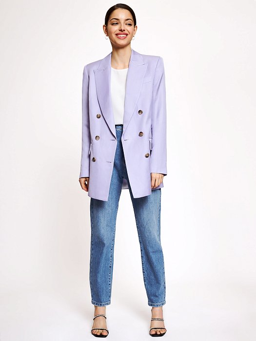 Двубортный жакет из вискозы и льна: фото №3