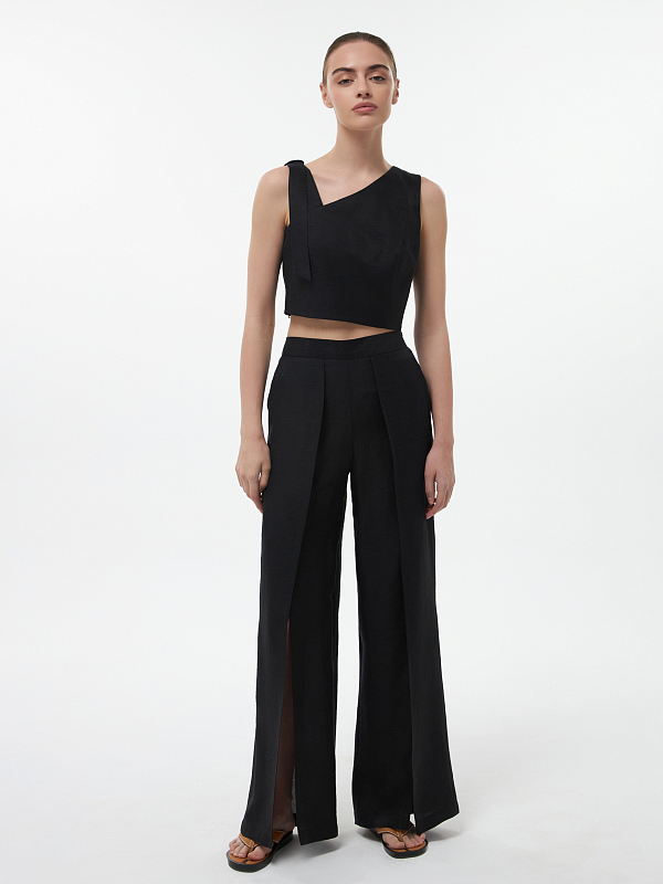 Брюки из конопляной ткани с разрезами