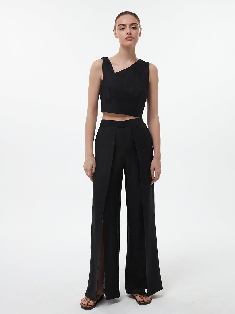 Брюки из конопляной ткани с разрезами