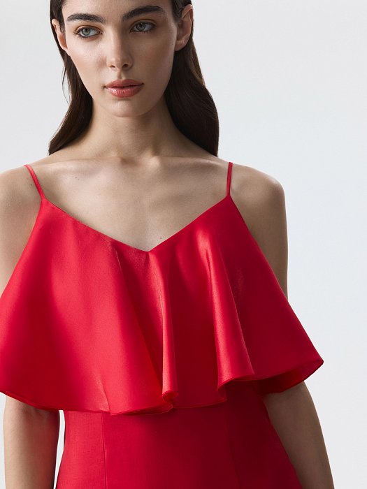 Атласное платье с воланами (Р158): фото №4