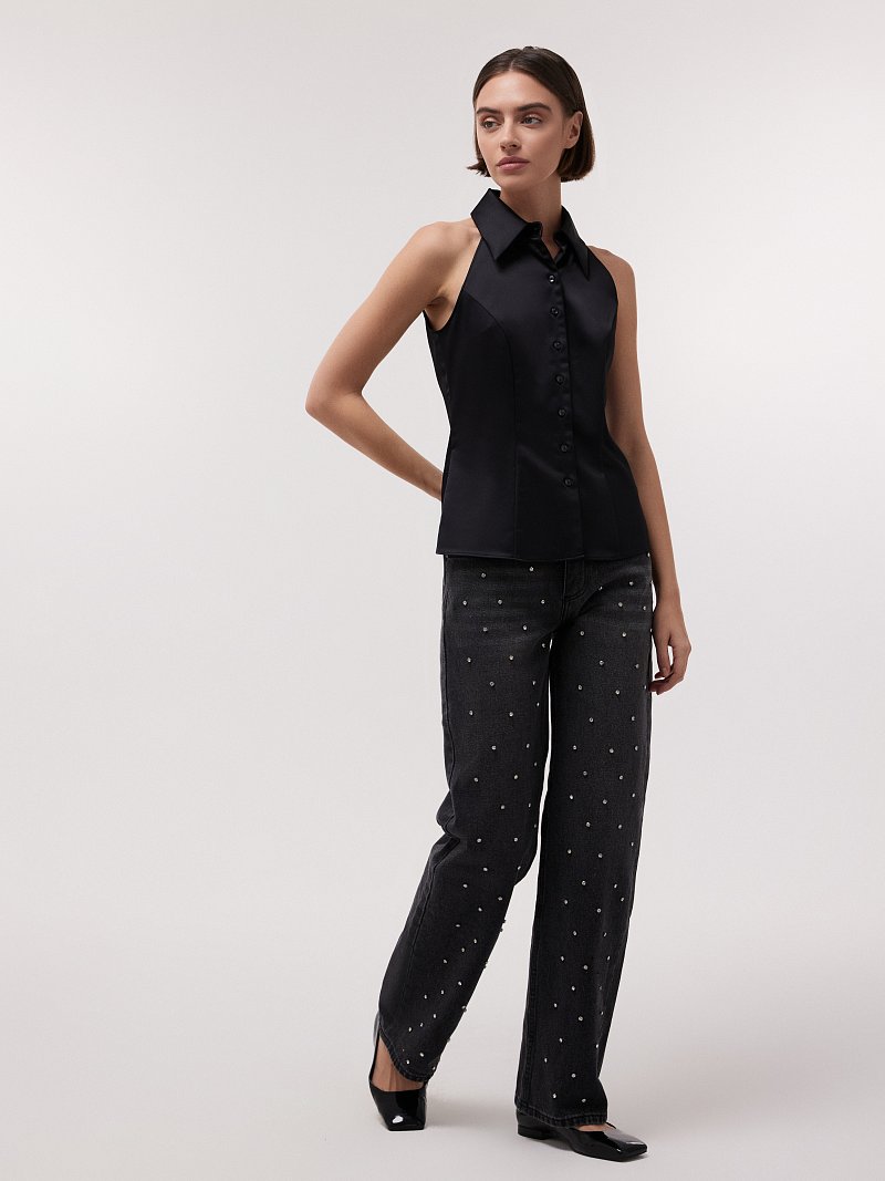 Прямые джинсы со стразами