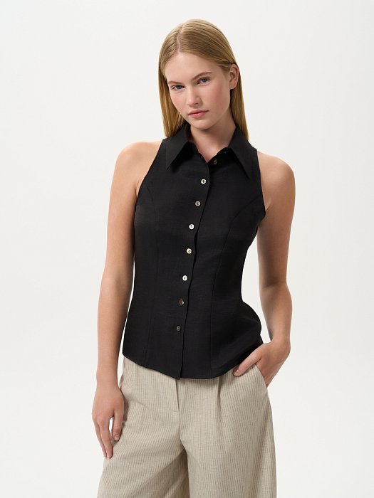 Льняная блуза без рукавов: фото №4