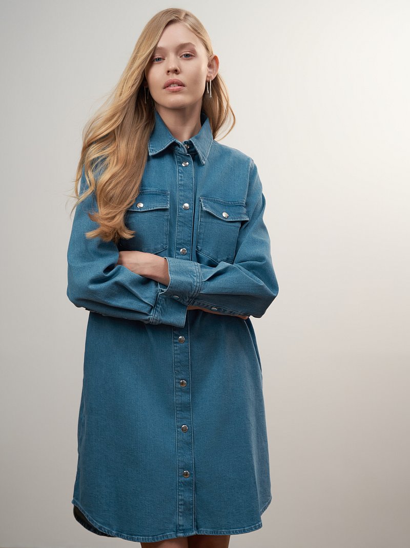 Джинсовое платье-рубашка