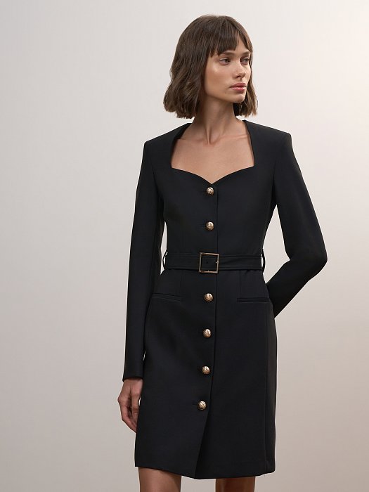 Платье из костюмной ткани с поясом: фото №2